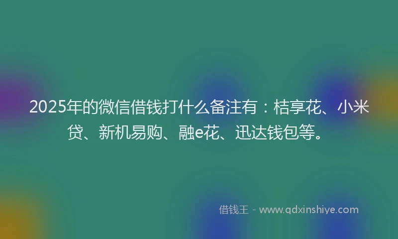 2025年的微信借钱打什么备注有：桔享花、小米贷、新机易购、融e花、迅达钱包等。
