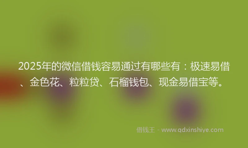 2025年的微信借钱容易通过有哪些有：极速易借、金色花、粒粒贷、石榴钱包、现金易借宝等。