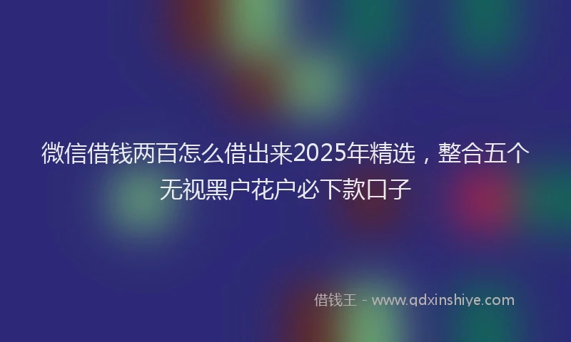 微信借钱两百怎么借出来2025年精选，整合五个无视黑户花户必下款口子