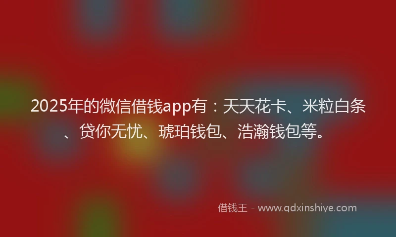 2025年的微信借钱app有：天天花卡、米粒白条、贷你无忧、琥珀钱包、浩瀚钱包等。
