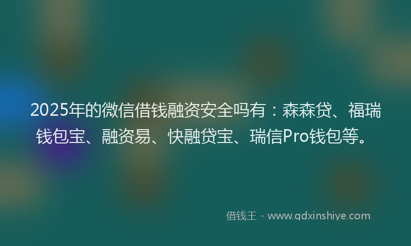 2025年的微信借钱融资安全吗有：森森贷、福瑞钱包宝、融资易、快融贷宝、瑞信Pro钱包等。