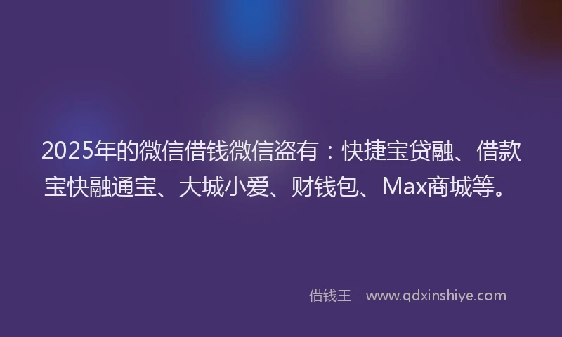 2025年的微信借钱微信盗有：快捷宝贷融、借款宝快融通宝、大城小爱、财钱包、Max商城等。