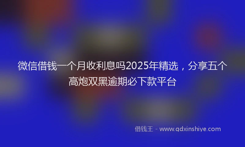 微信借钱一个月收利息吗2025年精选，分享五个高炮双黑逾期必下款平台