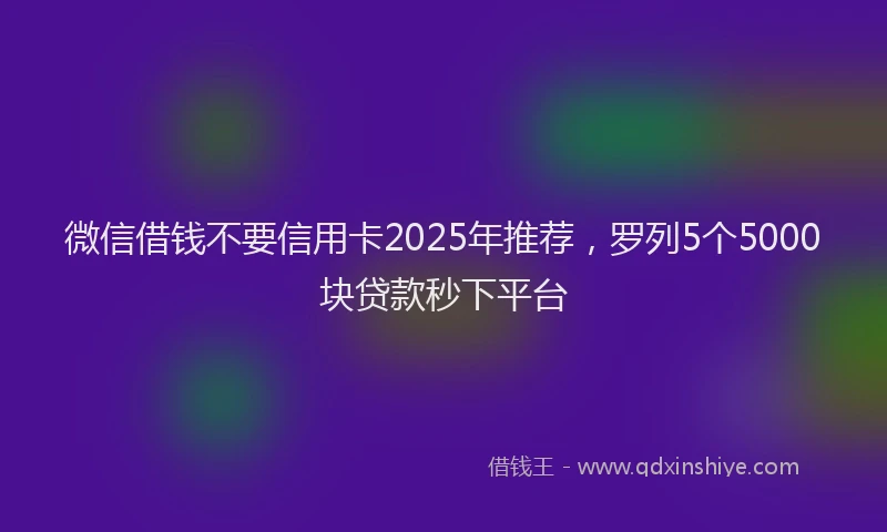 微信借钱不要信用卡2025年推荐，罗列5个5000块贷款秒下平台