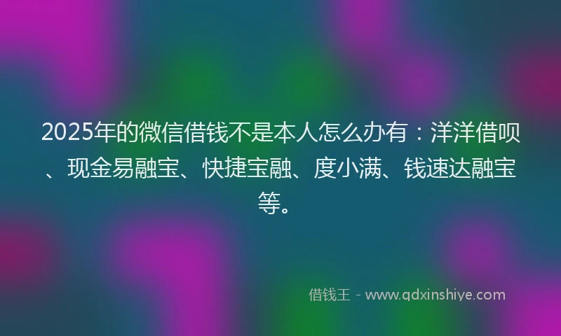 2025年的微信借钱不是本人怎么办有：洋洋借呗、现金易融宝、快捷宝融、度小满、钱速达融宝等。