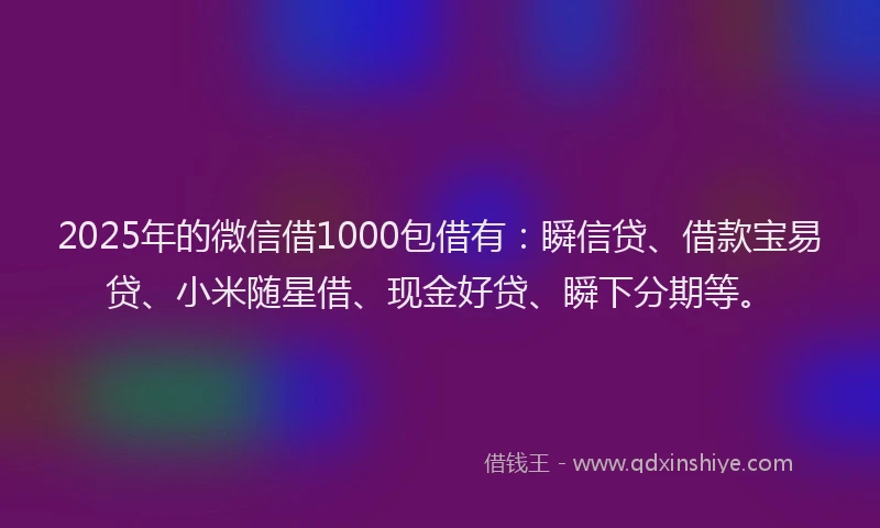 2025年的微信借1000包借有：瞬信贷、借款宝易贷、小米随星借、现金好贷、瞬下分期等。