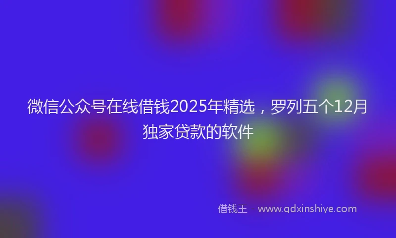 微信公众号在线借钱2025年精选，罗列五个12月独家贷款的软件
