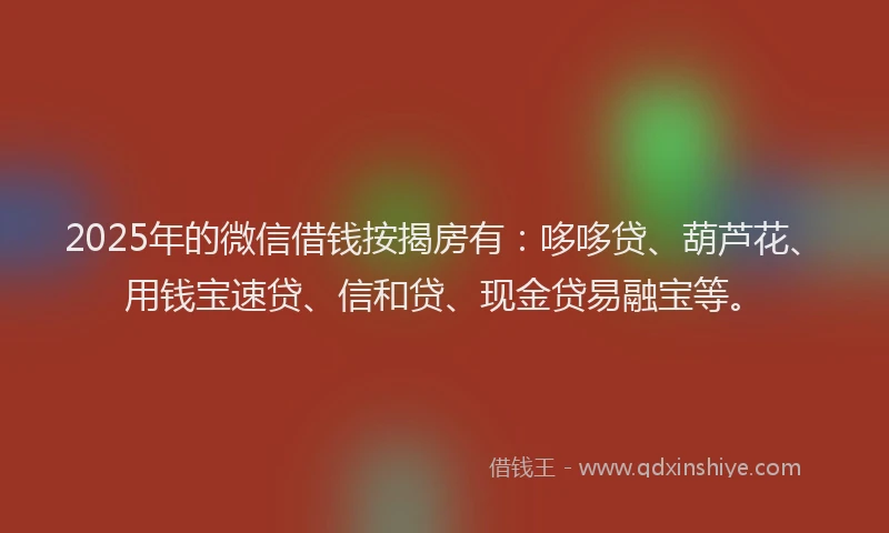 2025年的微信借钱按揭房有：哆哆贷、葫芦花、用钱宝速贷、信和贷、现金贷易融宝等。