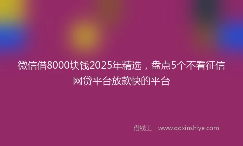 微信借8000块钱2025年精选，盘点5个不看征信网贷平台放款快的平台