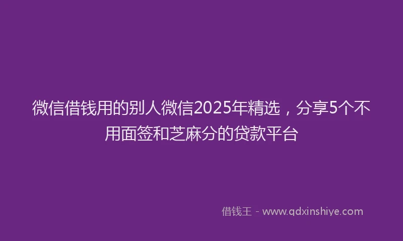微信借钱用的别人微信2025年精选，分享5个不用面签和芝麻分的贷款平台