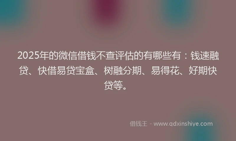 2025年的微信借钱不查评估的有哪些有：钱速融贷、快借易贷宝盒、树融分期、易得花、好期快贷等。