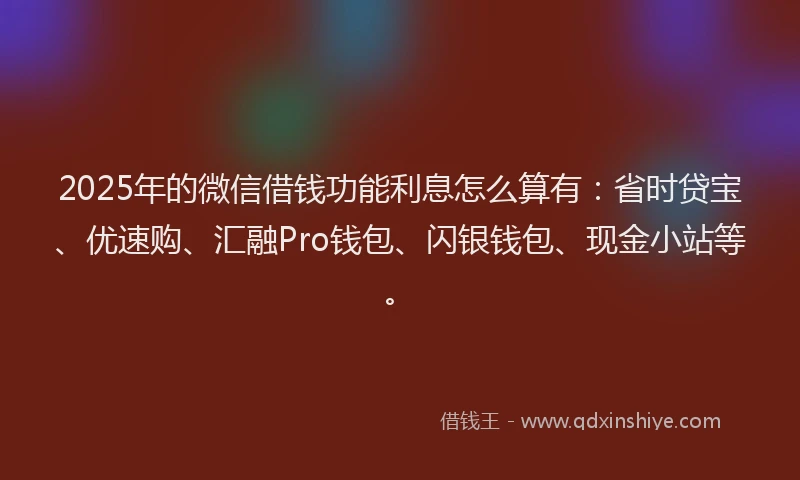 2025年的微信借钱功能利息怎么算有：省时贷宝、优速购、汇融Pro钱包、闪银钱包、现金小站等。