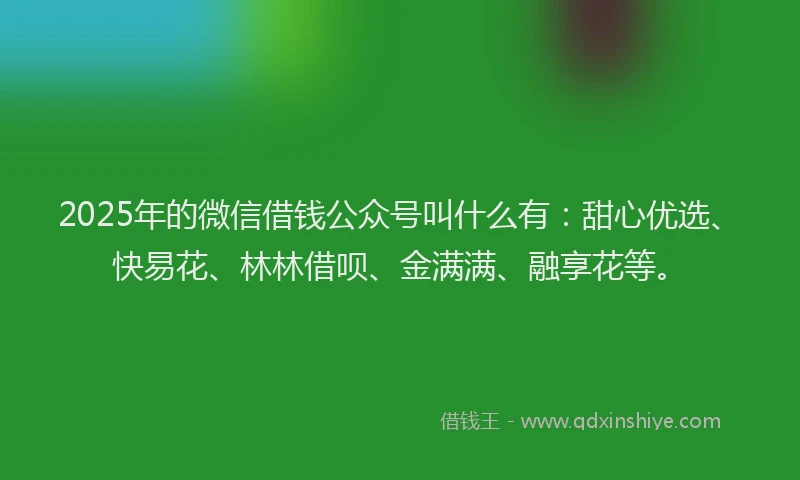 2025年的微信借钱公众号叫什么有：甜心优选、快易花、林林借呗、金满满、融享花等。
