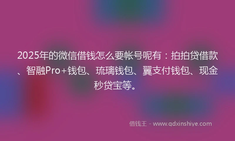 2025年的微信借钱怎么要帐号呢有：拍拍贷借款、智融Pro+钱包、琉璃钱包、翼支付钱包、现金秒贷宝等。