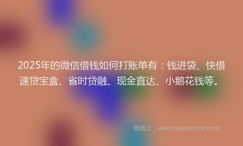 2025年的微信借钱如何打账单有：钱进袋、快借速贷宝盒、省时贷融、现金直达、小鹅花钱等。