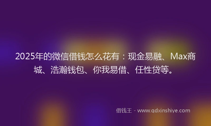 2025年的微信借钱怎么花有：现金易融、Max商城、浩瀚钱包、你我易借、任性贷等。