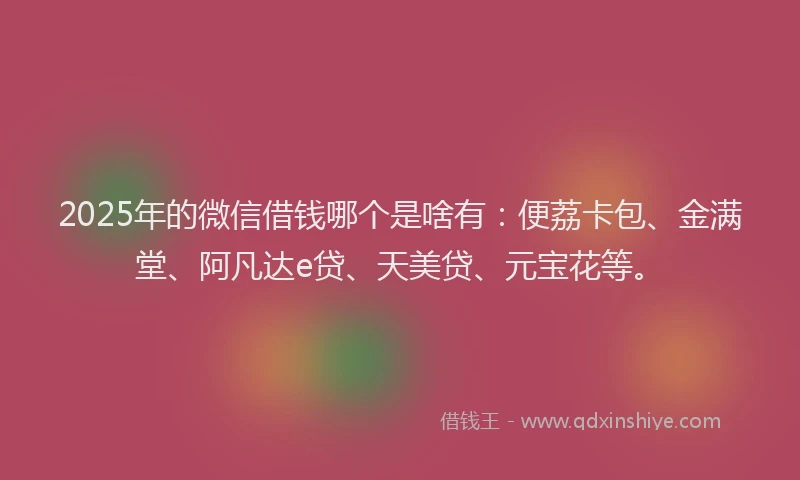 2025年的微信借钱哪个是啥有：便荔卡包、金满堂、阿凡达e贷、天美贷、元宝花等。