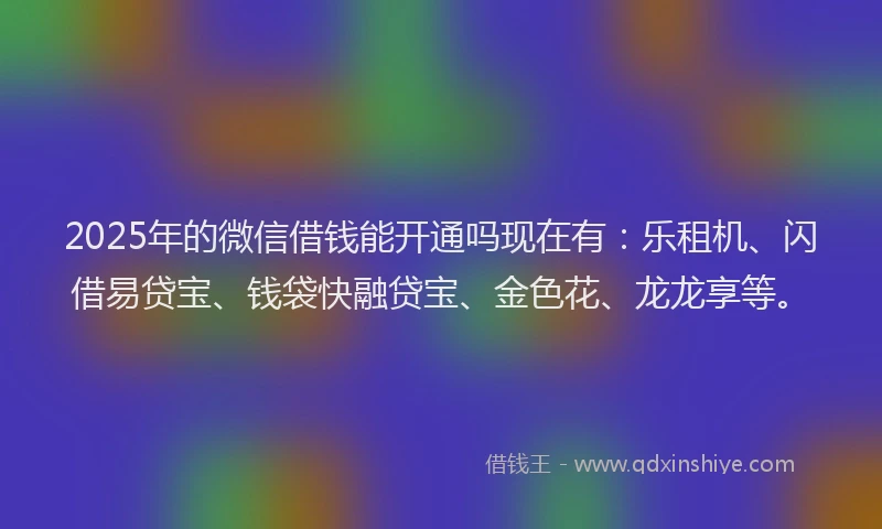 2025年的微信借钱能开通吗现在有：乐租机、闪借易贷宝、钱袋快融贷宝、金色花、龙龙享等。