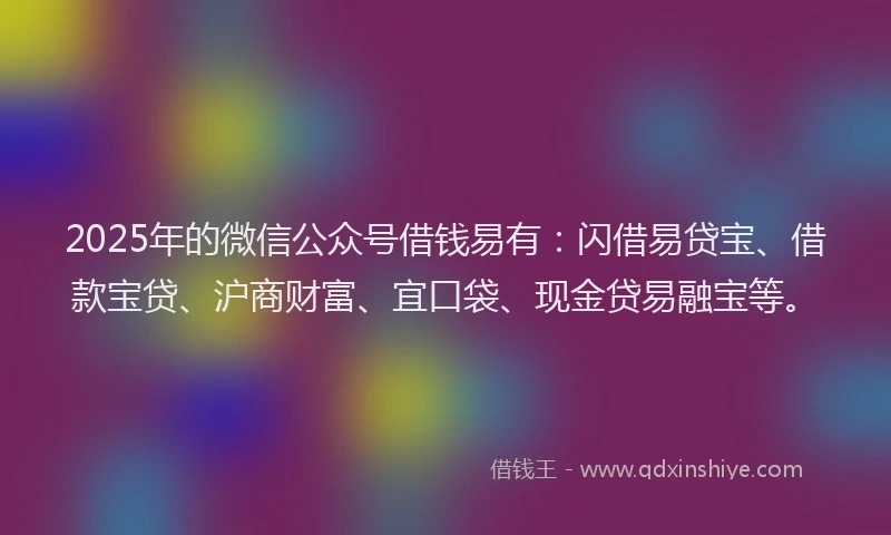 2025年的微信公众号借钱易有：闪借易贷宝、借款宝贷、沪商财富、宜口袋、现金贷易融宝等。