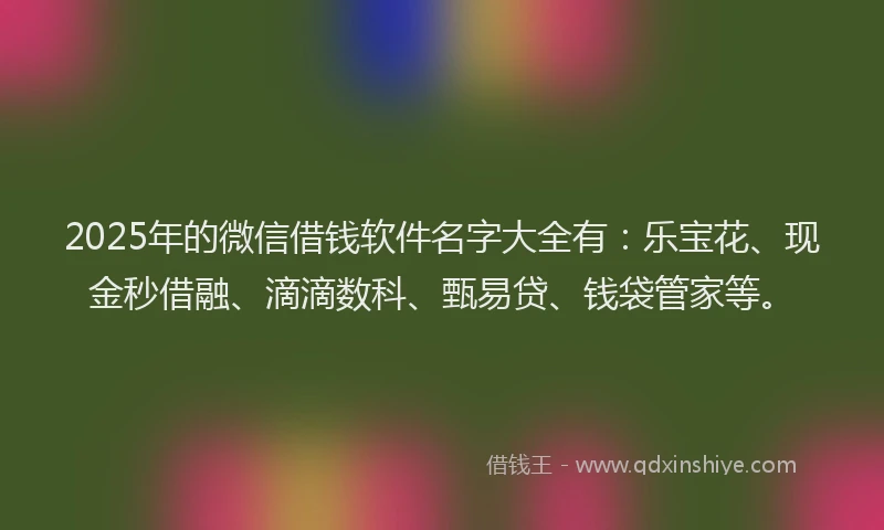 2025年的微信借钱软件名字大全有：乐宝花、现金秒借融、滴滴数科、甄易贷、钱袋管家等。