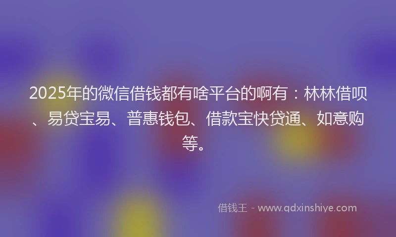 2025年的微信借钱都有啥平台的啊有：林林借呗、易贷宝易、普惠钱包、借款宝快贷通、如意购等。