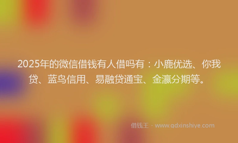 2025年的微信借钱有人借吗有：小鹿优选、你我贷、蓝鸟信用、易融贷通宝、金瀛分期等。