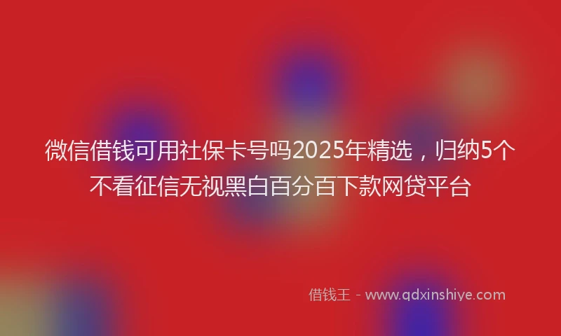 微信借钱可用社保卡号吗2025年精选，归纳5个不看征信无视黑白百分百下款网贷平台