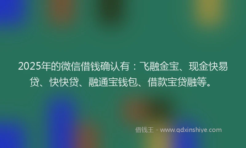 2025年的微信借钱确认有：飞融金宝、现金快易贷、快快贷、融通宝钱包、借款宝贷融等。