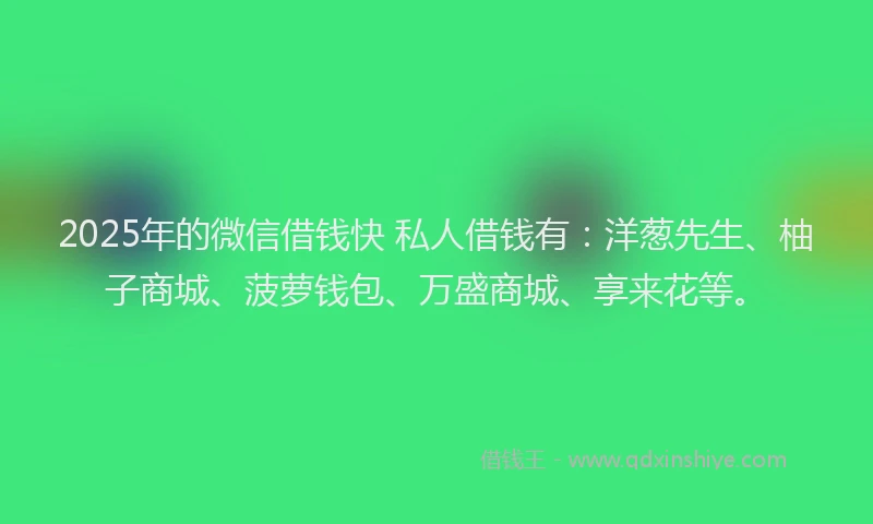 2025年的微信借钱快 私人借钱有：洋葱先生、柚子商城、菠萝钱包、万盛商城、享来花等。