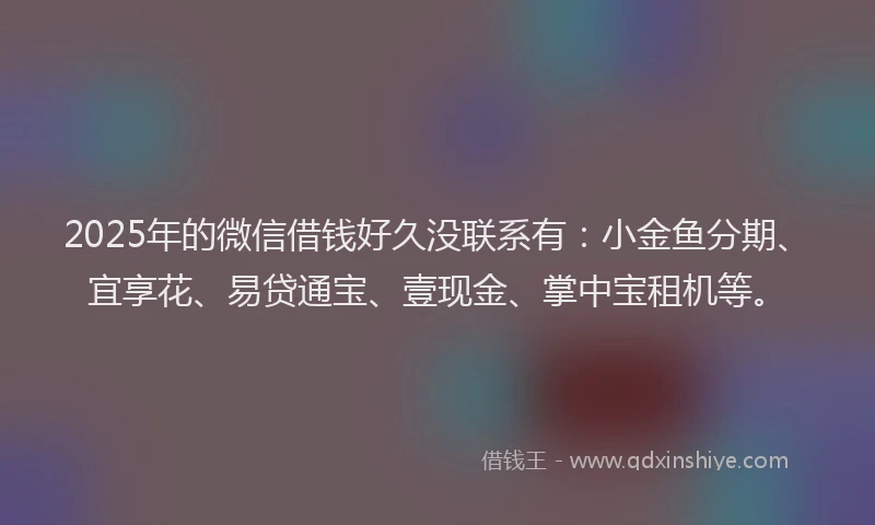 2025年的微信借钱好久没联系有：小金鱼分期、宜享花、易贷通宝、壹现金、掌中宝租机等。