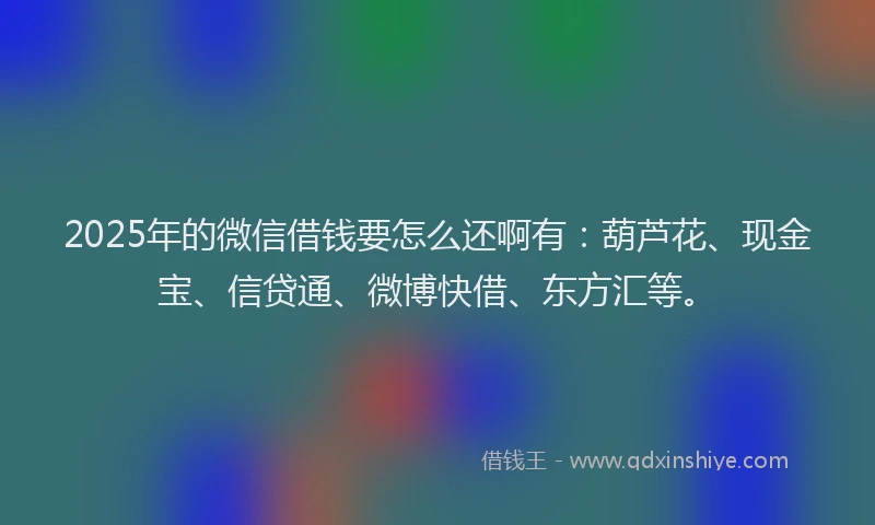 2025年的微信借钱要怎么还啊有：葫芦花、现金宝、信贷通、微博快借、东方汇等。