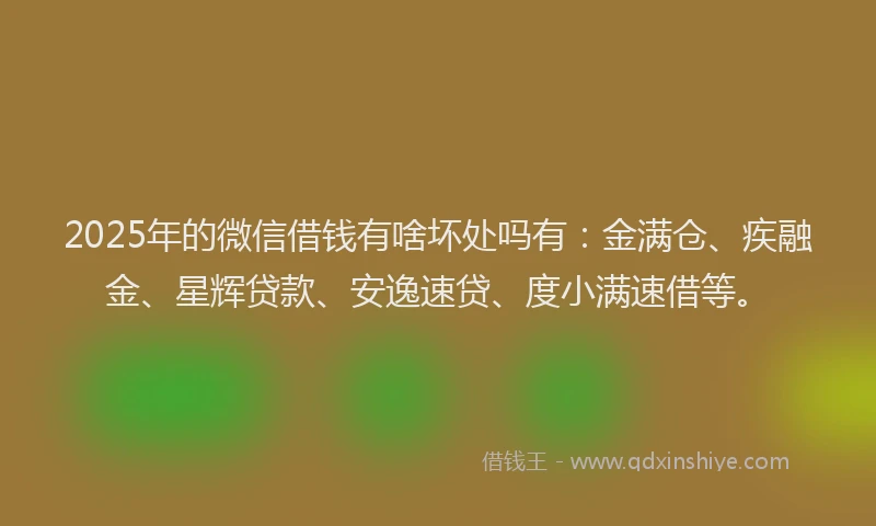 2025年的微信借钱有啥坏处吗有：金满仓、疾融金、星辉贷款、安逸速贷、度小满速借等。
