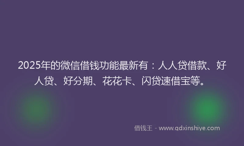 2025年的微信借钱功能最新有：人人贷借款、好人贷、好分期、花花卡、闪贷速借宝等。
