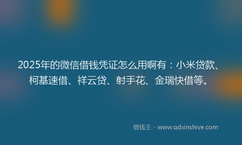 2025年的微信借钱凭证怎么用啊有：小米贷款、柯基速借、祥云贷、射手花、金瑞快借等。