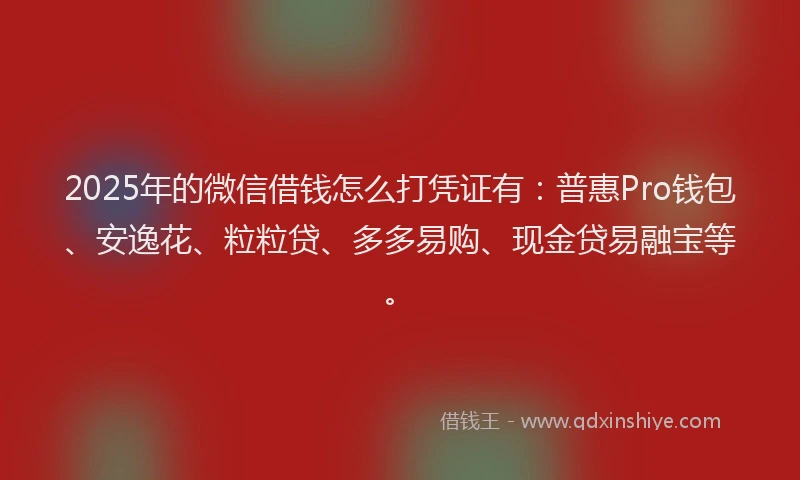 2025年的微信借钱怎么打凭证有：普惠Pro钱包、安逸花、粒粒贷、多多易购、现金贷易融宝等。