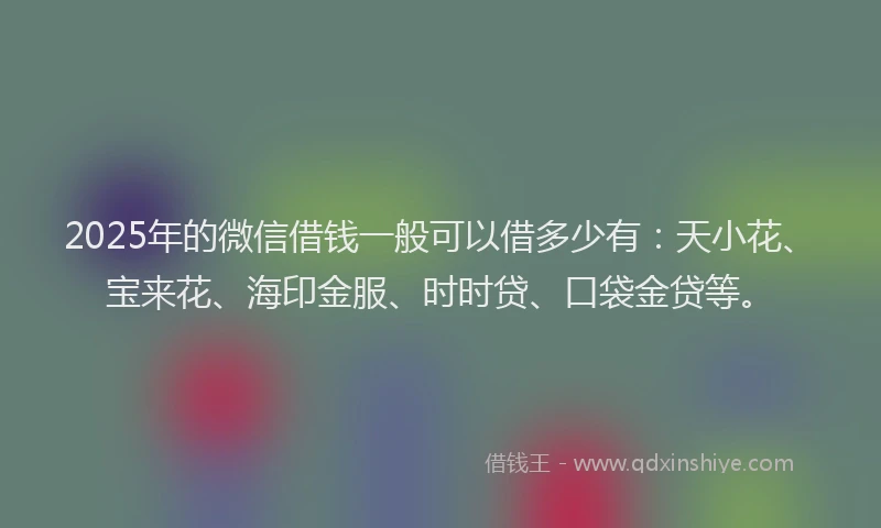 2025年的微信借钱一般可以借多少有：天小花、宝来花、海印金服、时时贷、口袋金贷等。