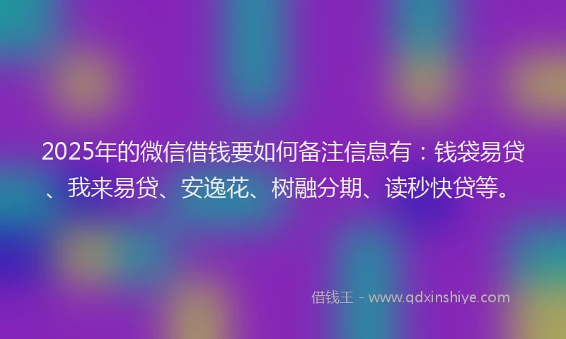 2025年的微信借钱要如何备注信息有：钱袋易贷、我来易贷、安逸花、树融分期、读秒快贷等。