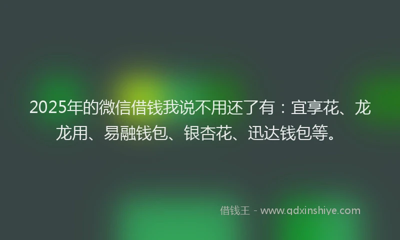 2025年的微信借钱我说不用还了有：宜享花、龙龙用、易融钱包、银杏花、迅达钱包等。