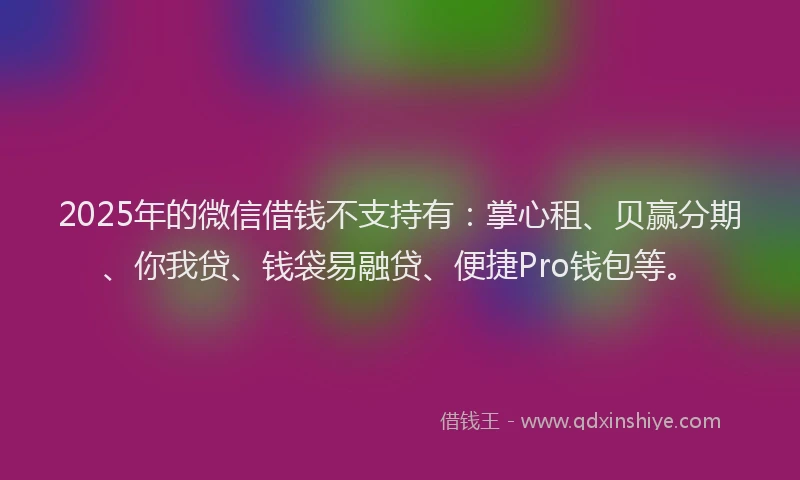 2025年的微信借钱不支持有：掌心租、贝赢分期、你我贷、钱袋易融贷、便捷Pro钱包等。