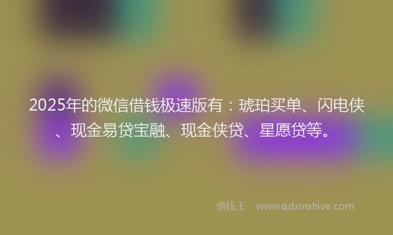 2025年的微信借钱极速版有：琥珀买单、闪电侠、现金易贷宝融、现金侠贷、星愿贷等。