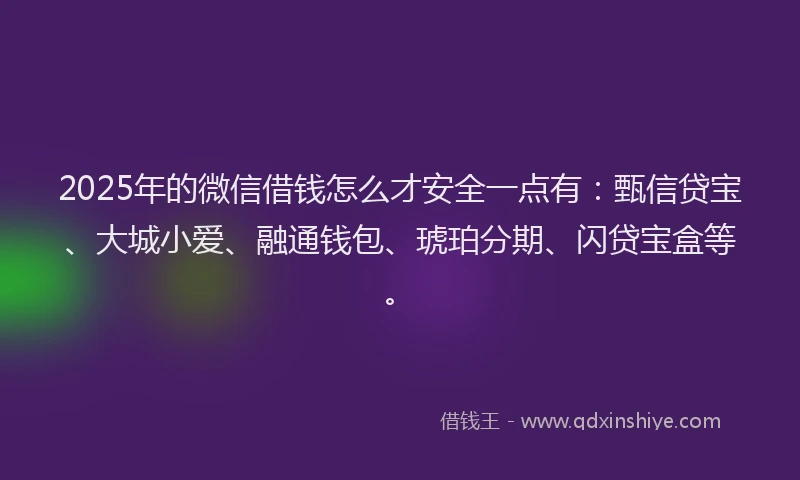 2025年的微信借钱怎么才安全一点有：甄信贷宝、大城小爱、融通钱包、琥珀分期、闪贷宝盒等。