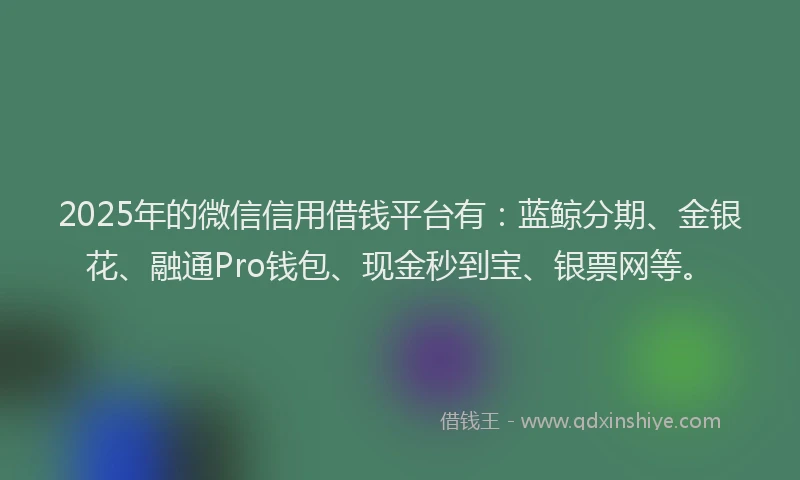 2025年的微信信用借钱平台有：蓝鲸分期、金银花、融通Pro钱包、现金秒到宝、银票网等。