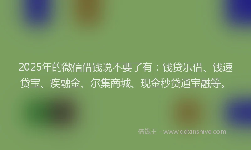 2025年的微信借钱说不要了有：钱贷乐借、钱速贷宝、疾融金、尔集商城、现金秒贷通宝融等。