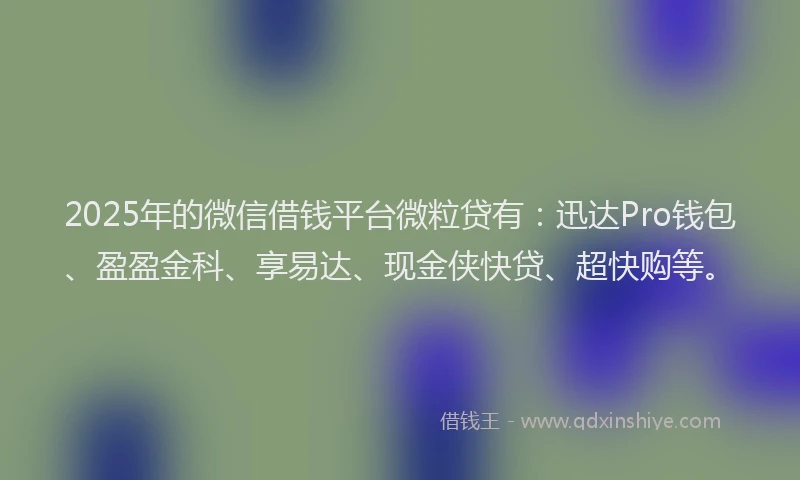 2025年的微信借钱平台微粒贷有：迅达Pro钱包、盈盈金科、享易达、现金侠快贷、超快购等。