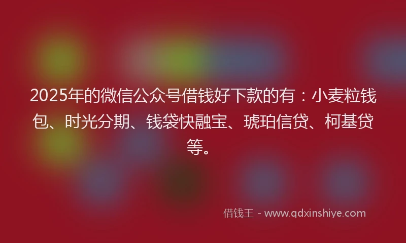 2025年的微信公众号借钱好下款的有：小麦粒钱包、时光分期、钱袋快融宝、琥珀信贷、柯基贷等。