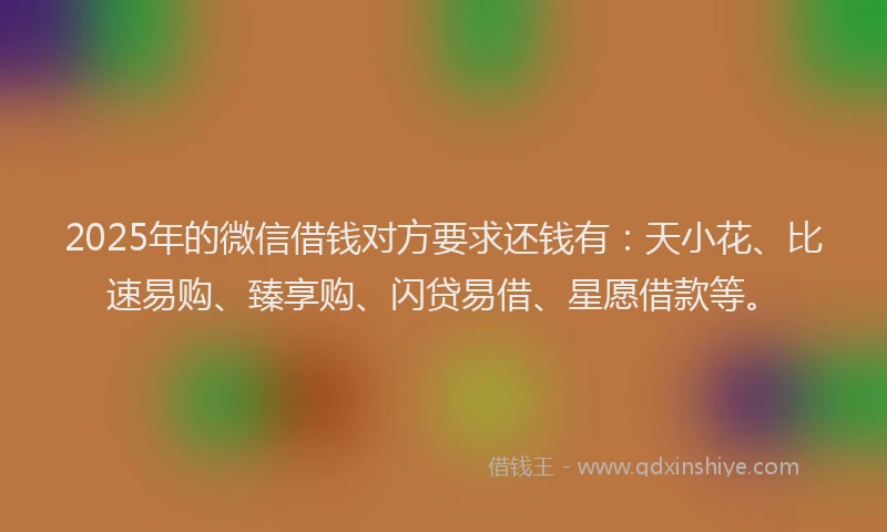 2025年的微信借钱对方要求还钱有：天小花、比速易购、臻享购、闪贷易借、星愿借款等。