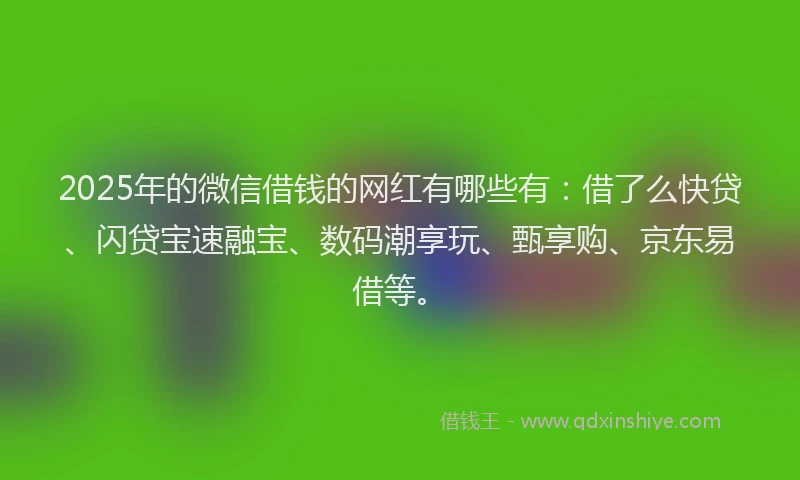 2025年的微信借钱的网红有哪些有：借了么快贷、闪贷宝速融宝、数码潮享玩、甄享购、京东易借等。