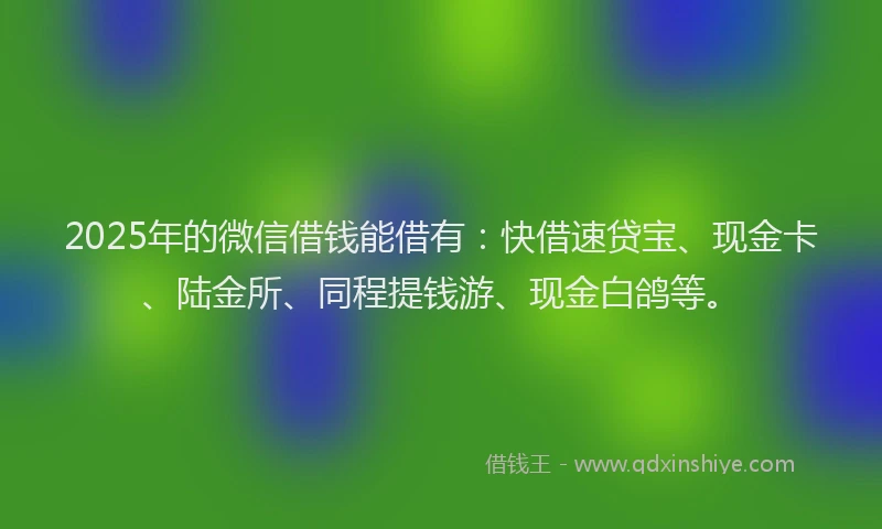 2025年的微信借钱能借有：快借速贷宝、现金卡、陆金所、同程提钱游、现金白鸽等。