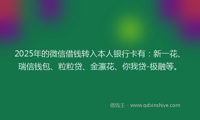 2025年的微信借钱转入本人银行卡有：新一花、瑞信钱包、粒粒贷、金瀛花、你我贷-极融等。