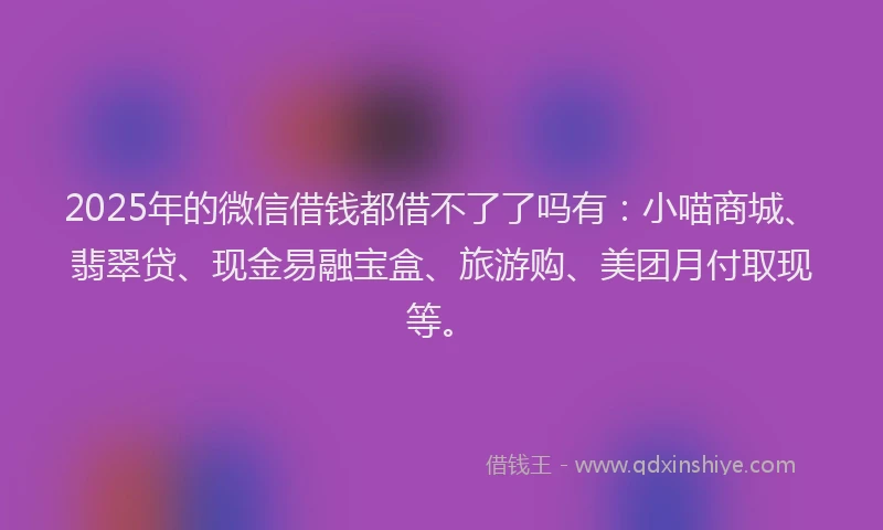 2025年的微信借钱都借不了了吗有：小喵商城、翡翠贷、现金易融宝盒、旅游购、美团月付取现等。